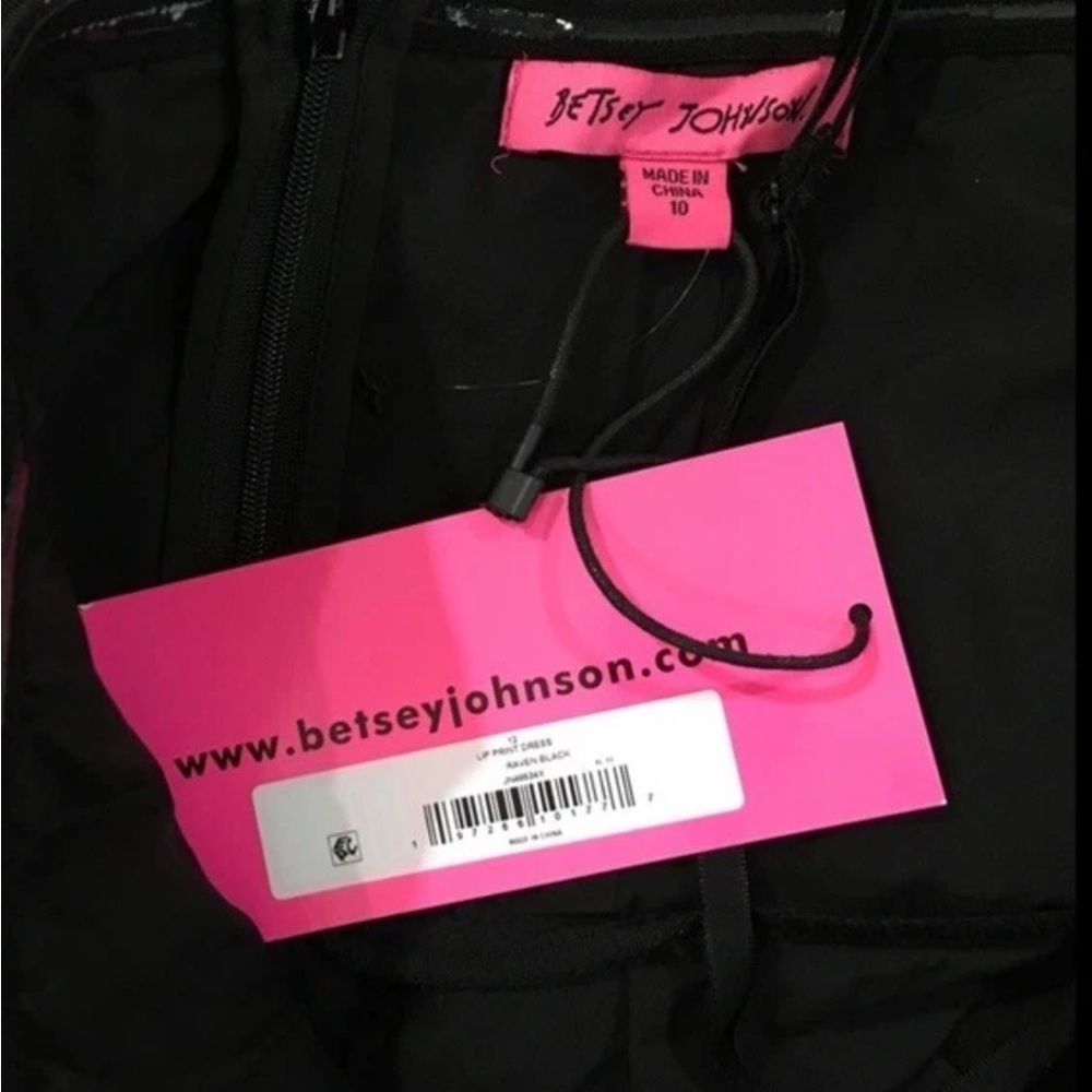 NWT Betsey Johnson Midi Dress Women 10 Black Foil Lip Print Tulle Bustier - Picture 3 of 8